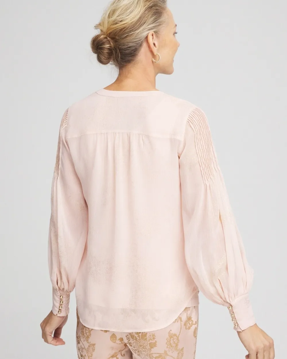 Sale Gold Foil Chiffon Pintuck Blouse Tops | Blouses & Shirts