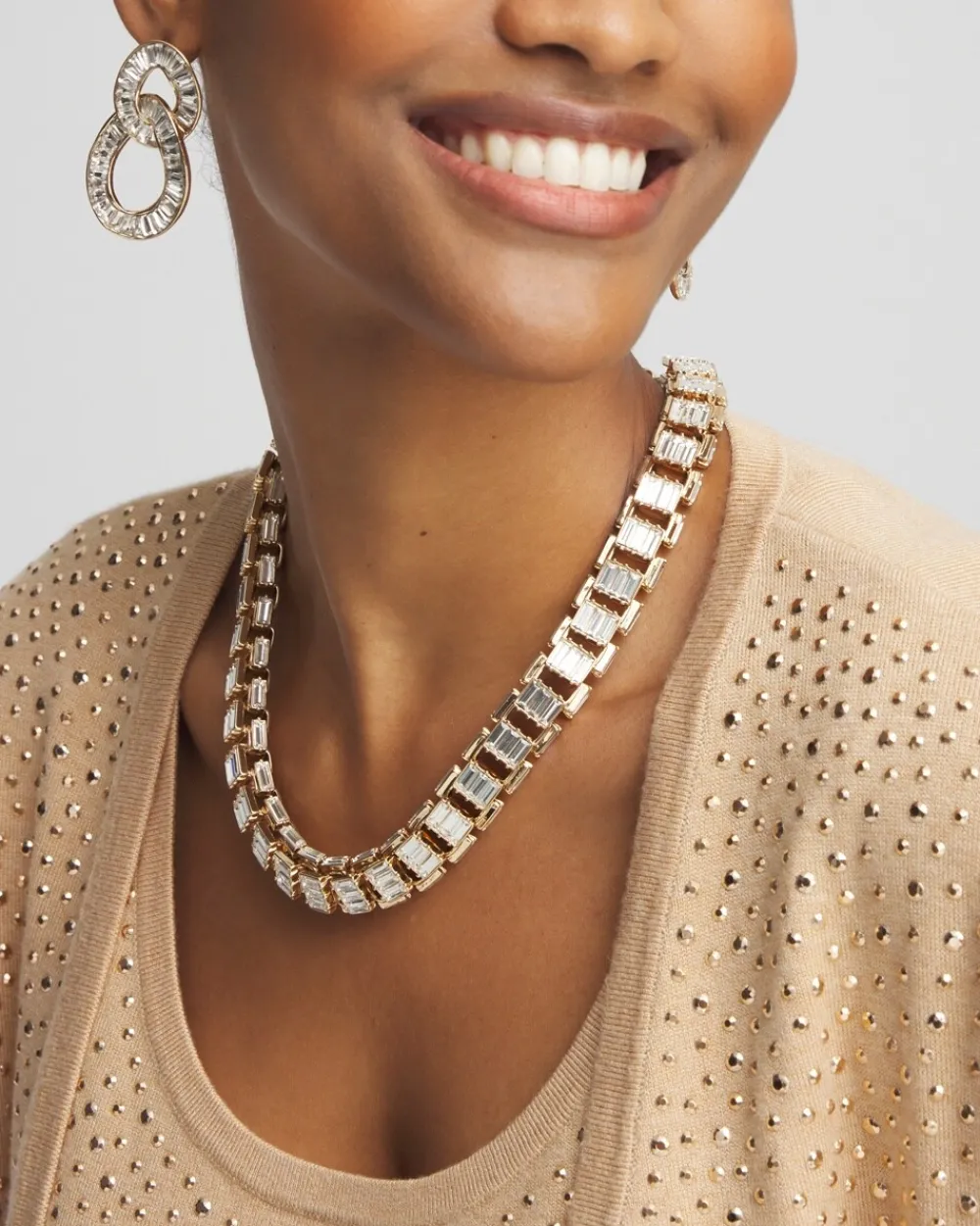 Online Tone Baguette Collar Necklace Necklaces