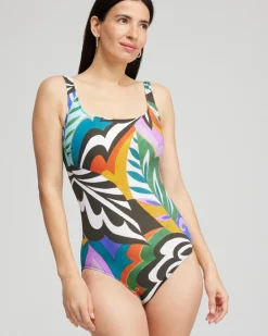 Clearance Gottex Print Square Neck One Piece Swimsuit Swim