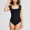 New Gottex Ruffle Square Neck One Piece Swim