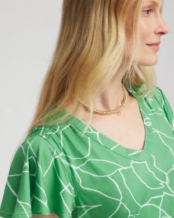 Cheap Green Lines Flutter Sleeve Tee Tops