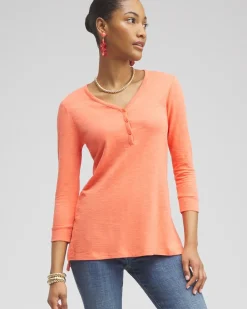 Cheap Henley Side Slit Tunic Tops