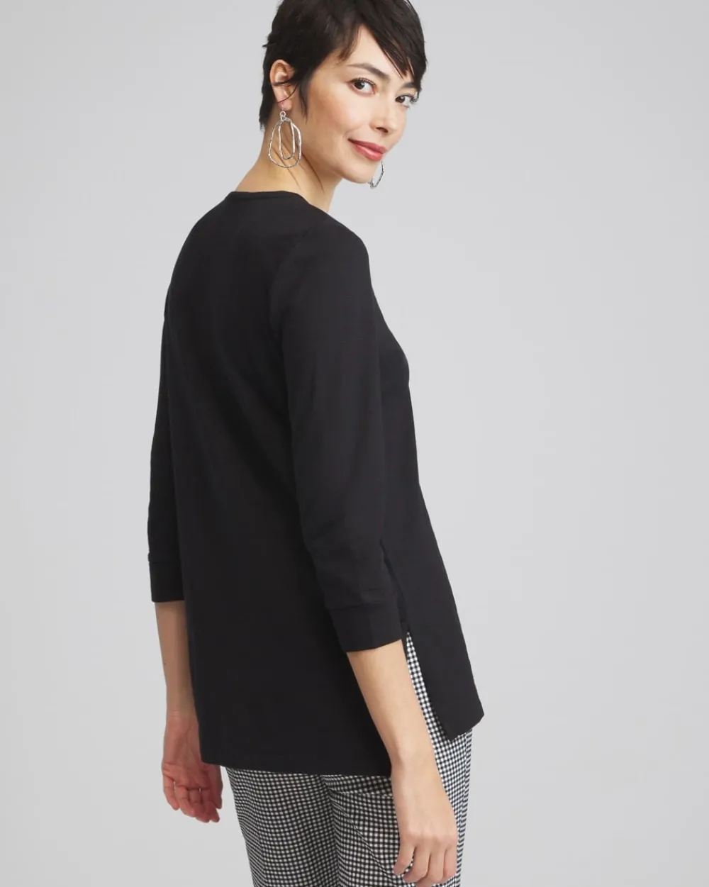 Cheap Henley Side Slit Tunic Tops