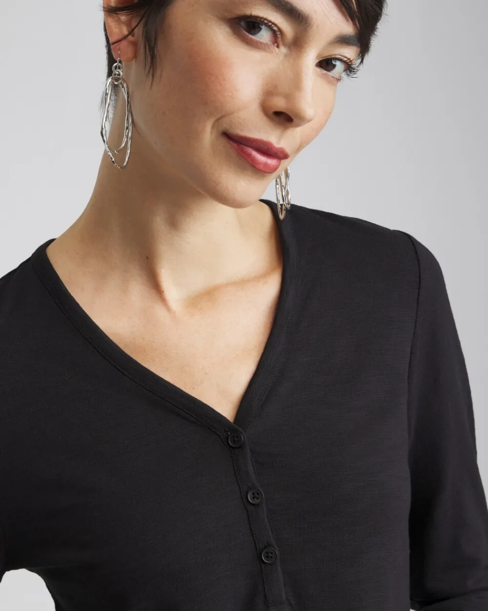 Cheap Henley Side Slit Tunic Tops