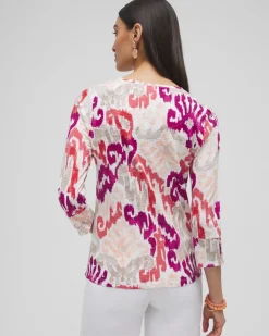 Clearance Ikat 3/4 Sleeve Button Tee Tops