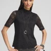 Discount Lace Mock-Neck Short Sleeve Tee Tops | Tees