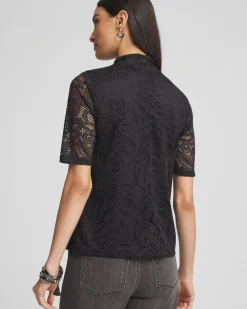 Discount Lace Mock-Neck Short Sleeve Tee Tops | Tees