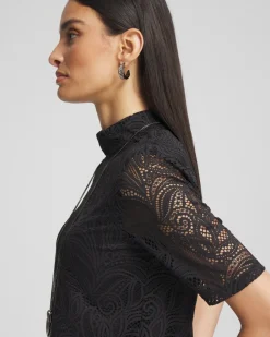 Discount Lace Mock-Neck Short Sleeve Tee Tops | Tees