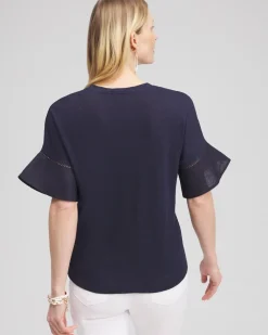 Shop Leaf Linen Blend Flutter Sleeve Top Tops