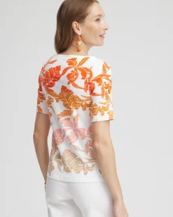 Best Sale Leaf Print Bateau Neck Tee Tops