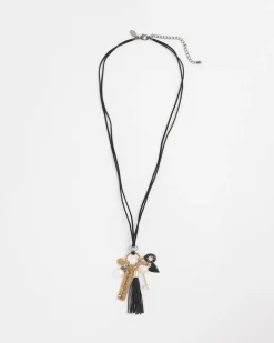 Sale Leather Mixed Metal Charm Necklace Necklaces