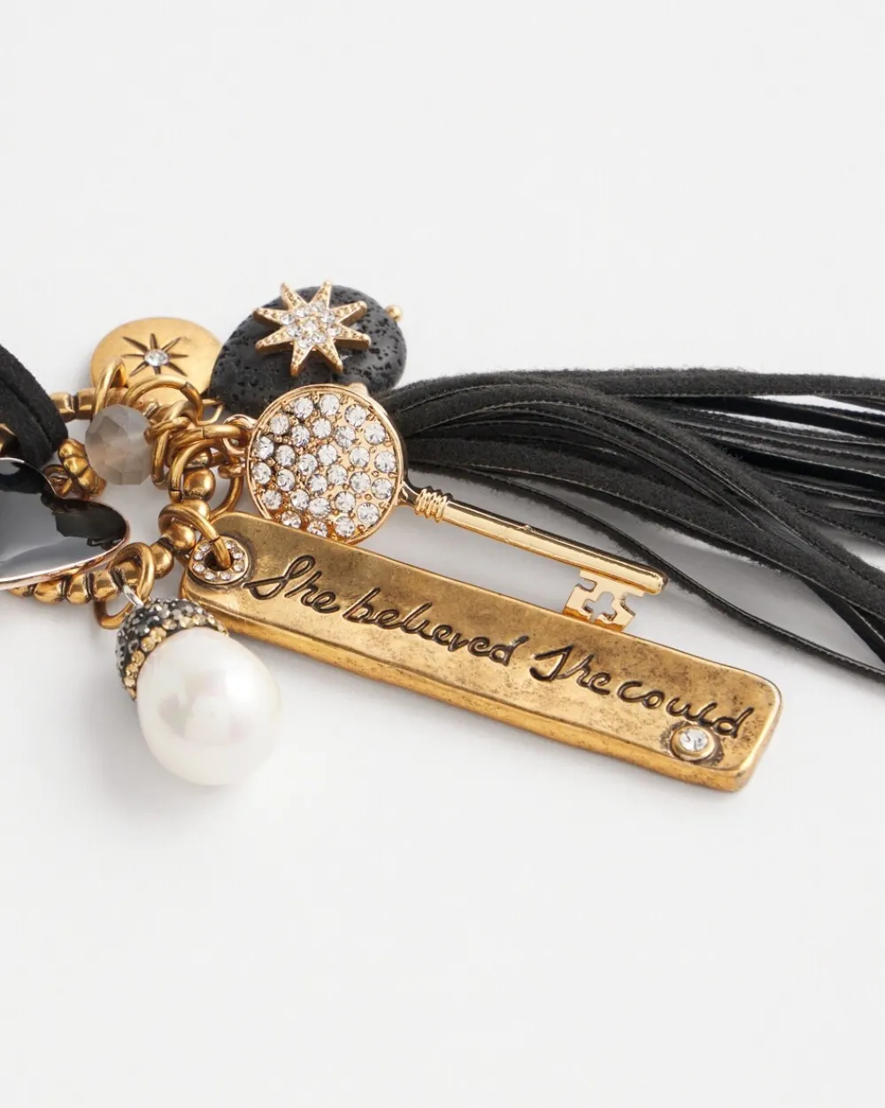 Sale Leather Mixed Metal Charm Necklace Necklaces