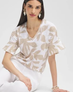 Shop Leaves Linen Blend Flutter Sleeve Top Tops