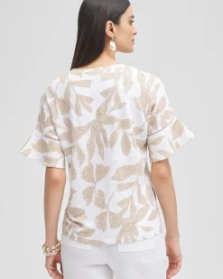 Shop Leaves Linen Blend Flutter Sleeve Top Tops