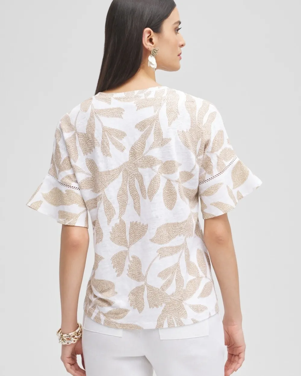 Shop Leaves Linen Blend Flutter Sleeve Top Tops