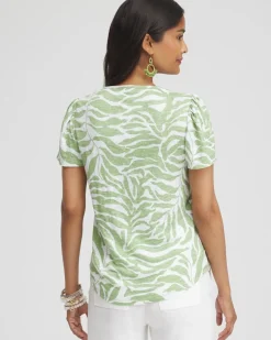 Best Sale Leaves Linen Flutter Sleeve Tee Tops