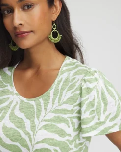 Best Sale Leaves Linen Flutter Sleeve Tee Tops