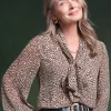 New Leopard Print Bow Blouse Tops