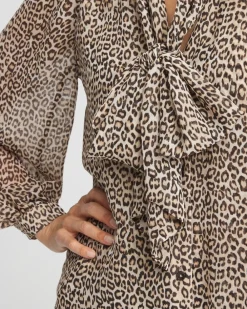 New Leopard Print Bow Blouse Tops