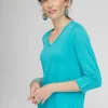 Outlet Linen 3/4 Sleeve Tee Tops