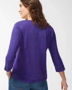 Outlet Linen 3/4 Sleeve Tee Tops