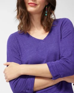 Outlet Linen 3/4 Sleeve Tee Tops