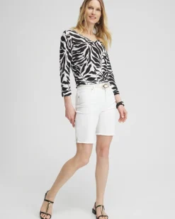 Hot Linen Bi-Color Palms 3/4 Sleeve Tee Tops