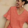 Fashion Linen Blend Flutter Sleeve Top Tops