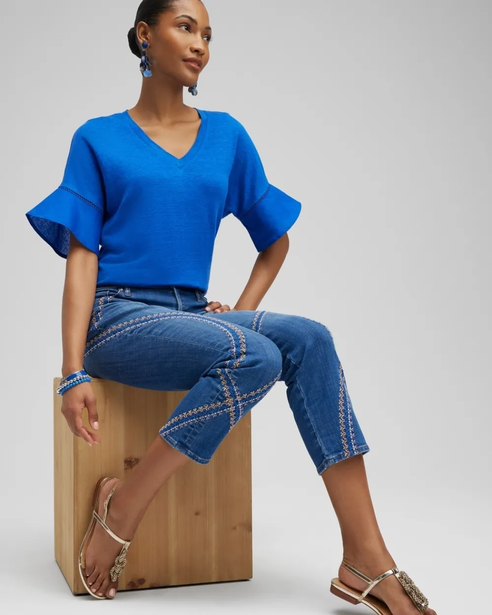 Fashion Linen Blend Flutter Sleeve Top Tops
