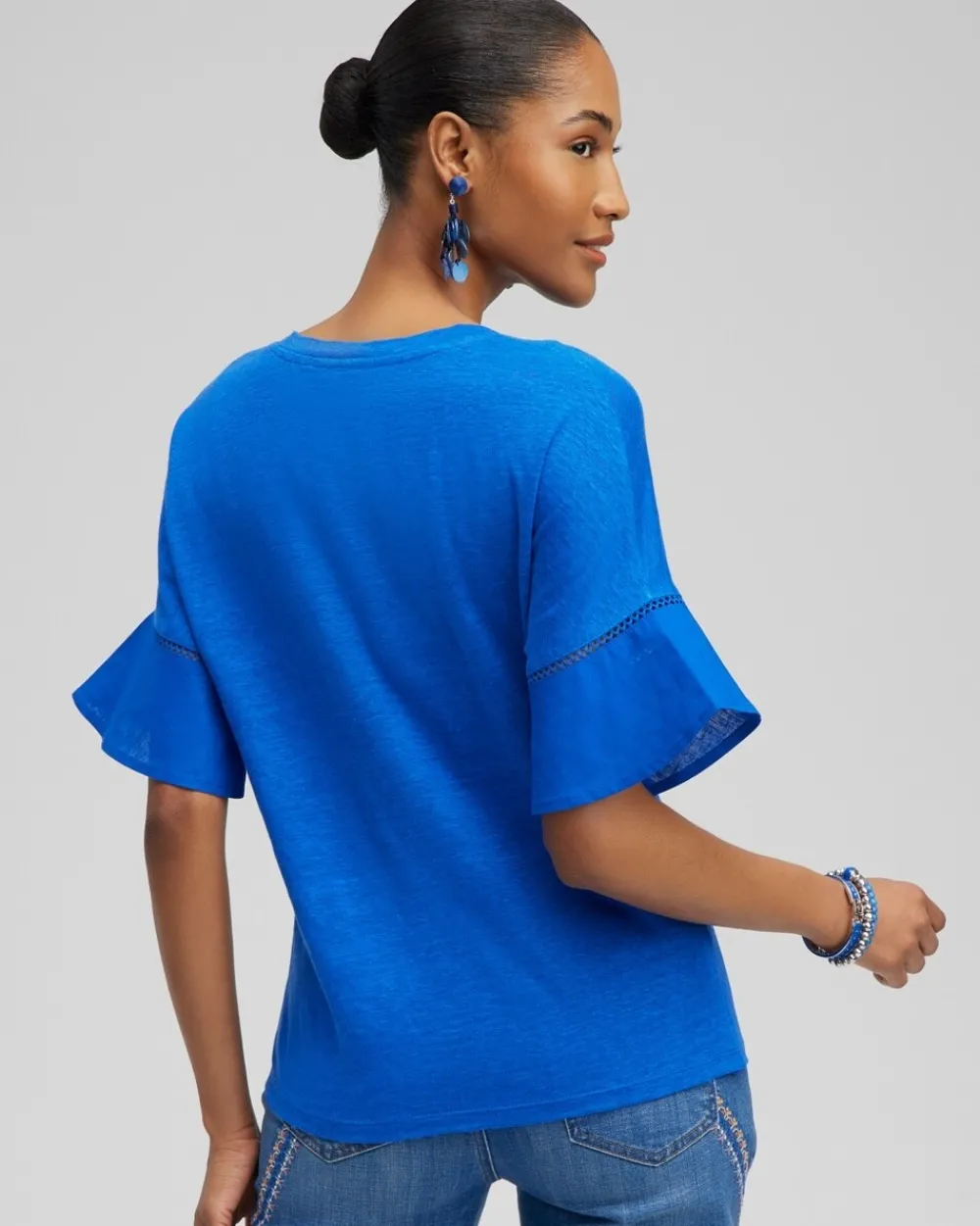 Fashion Linen Blend Flutter Sleeve Top Tops