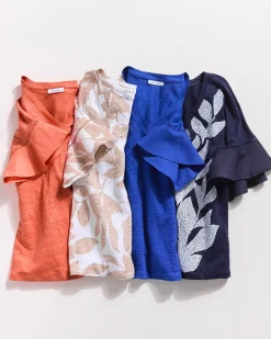 Fashion Linen Blend Flutter Sleeve Top Tops