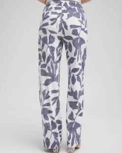 Sale Linen Blend Leaf Print Pants Pants
