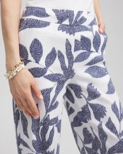 Sale Linen Blend Leaf Print Pants Pants
