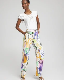 Best Sale Linen Blend Surreal Print Pants Pants