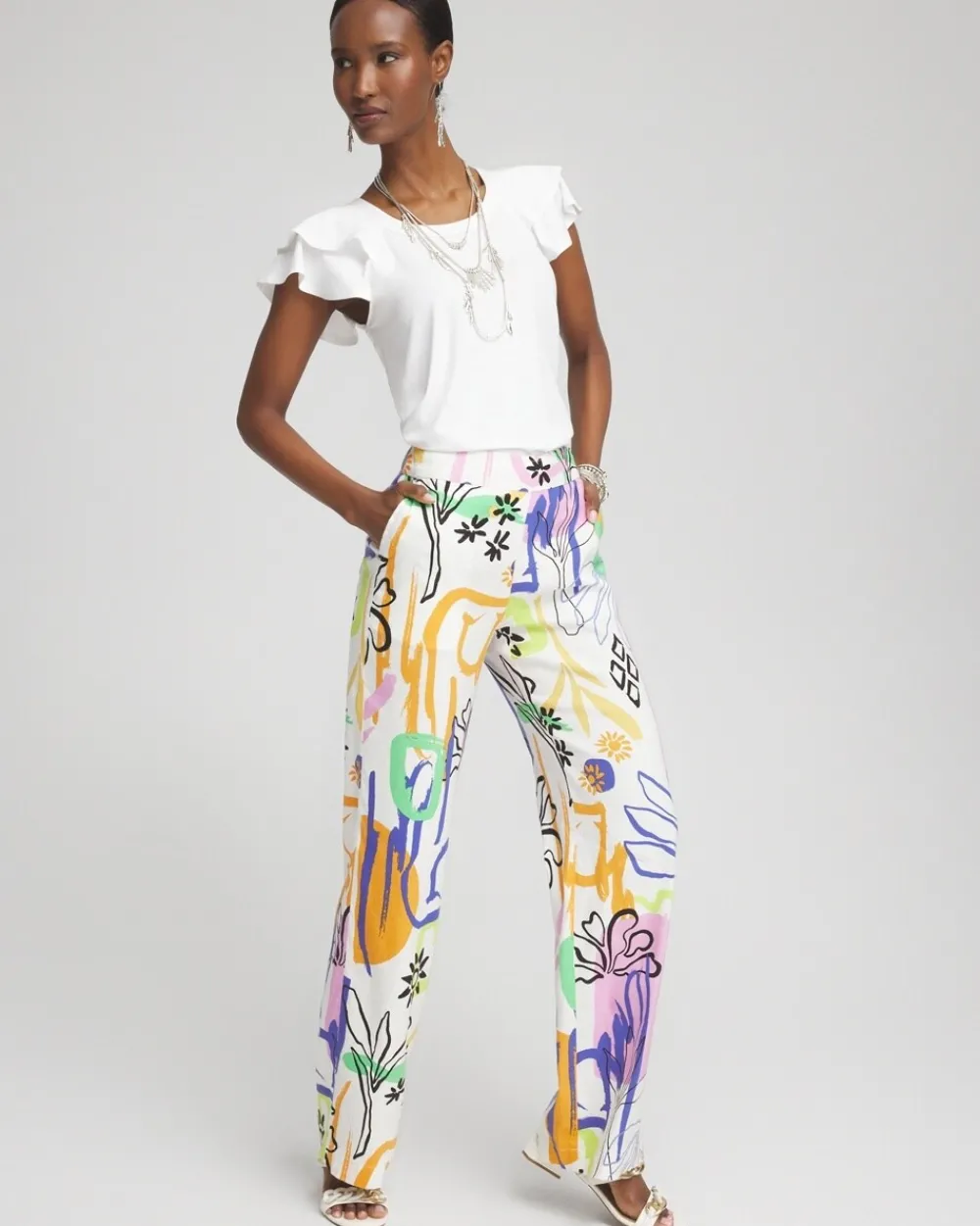 Best Sale Linen Blend Surreal Print Pants Pants