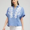 New Linen Embroidered Applique Shirt Tops