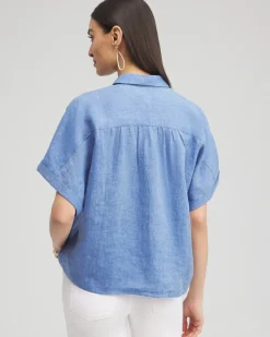 New Linen Embroidered Applique Shirt Tops