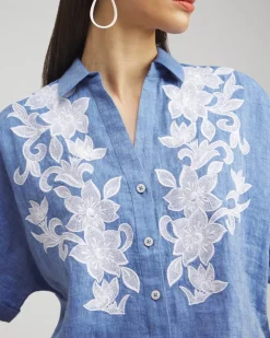New Linen Embroidered Applique Shirt Tops