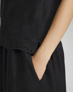 Best Linen Eyelet Scallop Hem Tank Tops