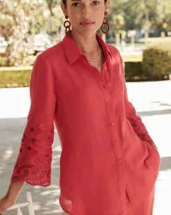 Best Linen Eyelet Sleeve Shirt Tops