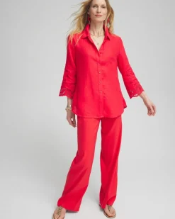 Best Linen Eyelet Sleeve Shirt Tops