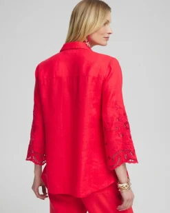Best Linen Eyelet Sleeve Shirt Tops
