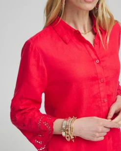 Best Linen Eyelet Sleeve Shirt Tops