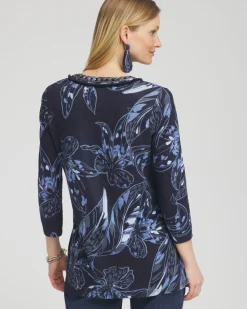 Sale Linen Floral Embellished Tunic Tops