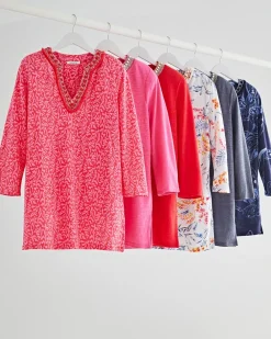 Sale Linen Floral Embellished Tunic Tops