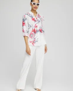 Hot Linen Floral Fringe Shirt Tops