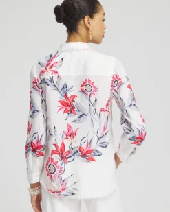 Hot Linen Floral Fringe Shirt Tops