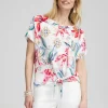 Hot Linen Floral Tie Front Tee Tops