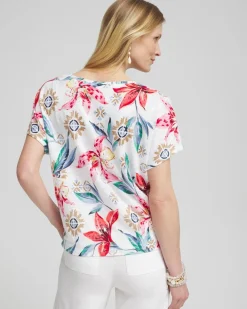 Hot Linen Floral Tie Front Tee Tops
