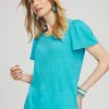 Best Linen Flutter Sleeve Tee Tops